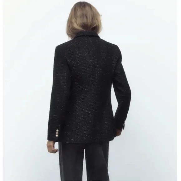ZARA DOUBLE BREASTED TEXTURED WEAVE JACKET BLAZER GOLD Buttons